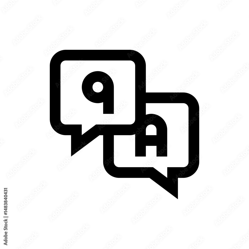 Poster two overlapping speech bubbles containing the letters q and a representing questions and answers ico