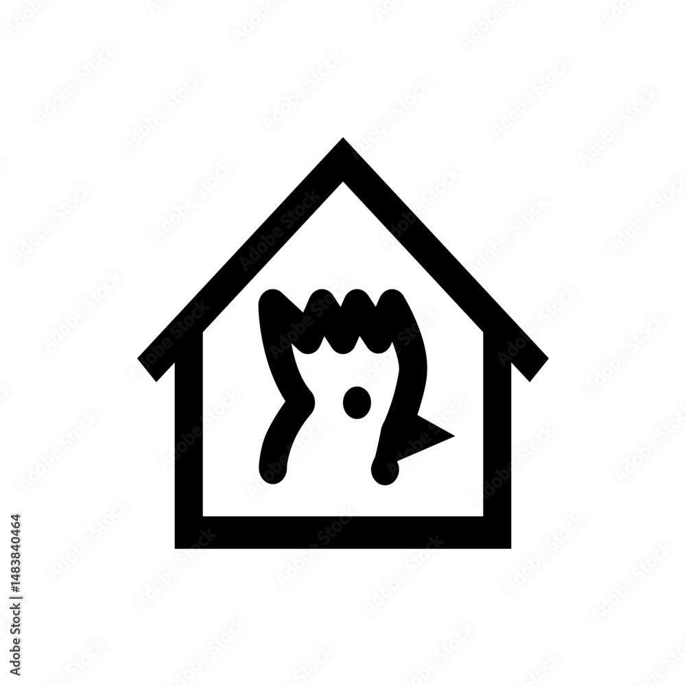 Poster a simple black and white icon depicting a chicken inside of a house structure with a triangular roof