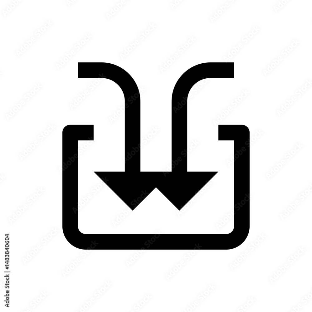 Aufkleber two black arrows pointing down into a black square container on a white background graphic design el