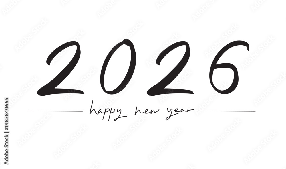 Poster 2026 happy new year 2025 year text font calligraphy hand written lettering script black color object