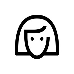 Illustration of a simple woman face with short hair and two eyes in a minimalist black and white design