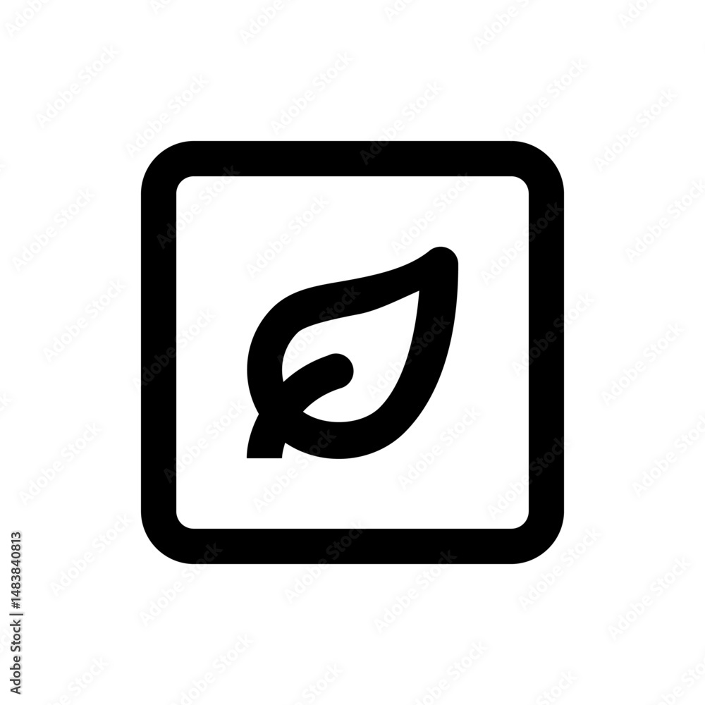 Poster black leaf icon inside a rounded square frame representing nature and environmental consciousness de