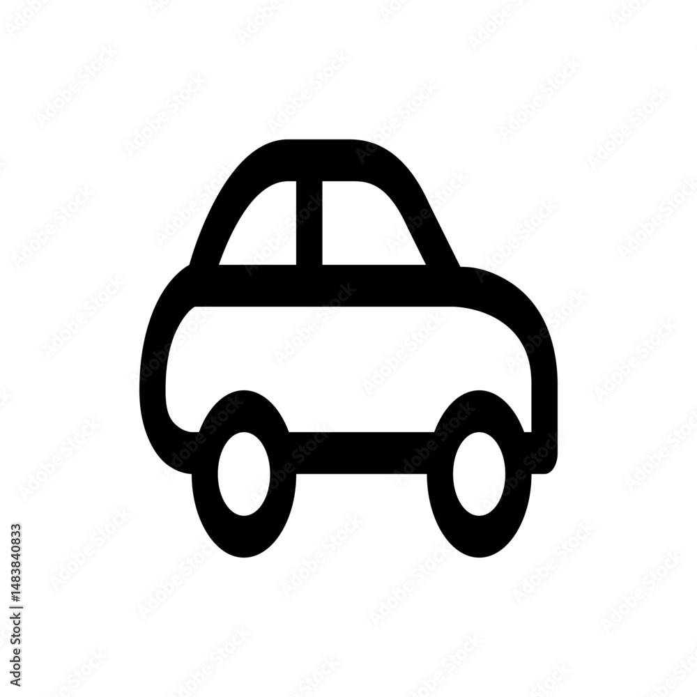 Poster simple line drawing of a car with rounded edges and circular wheels on a white isolated background v