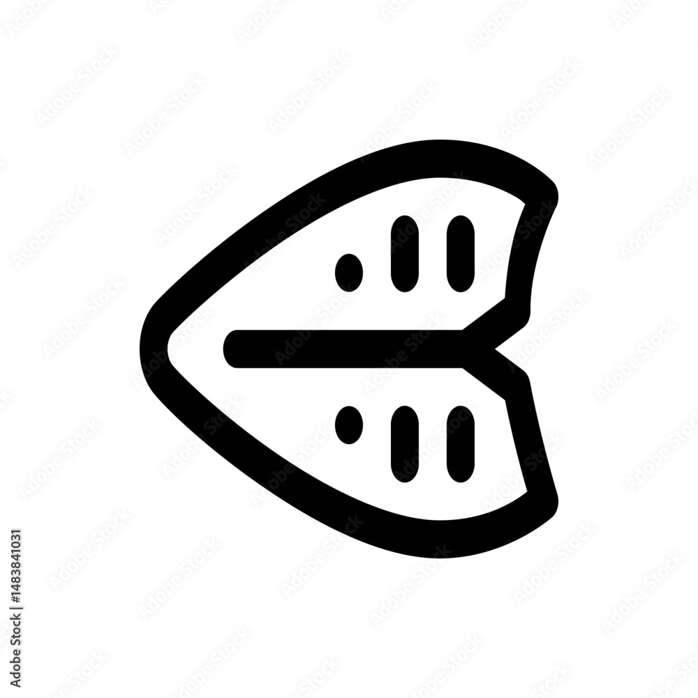 Aufkleber stylized graphic of a symmetrical leaf shape with internal dots and lines in black on white backgrou