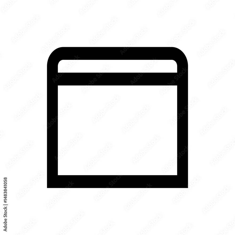 Poster illustration of a simple black outlined rectangle with rounded corners and a horizontal line inside 
