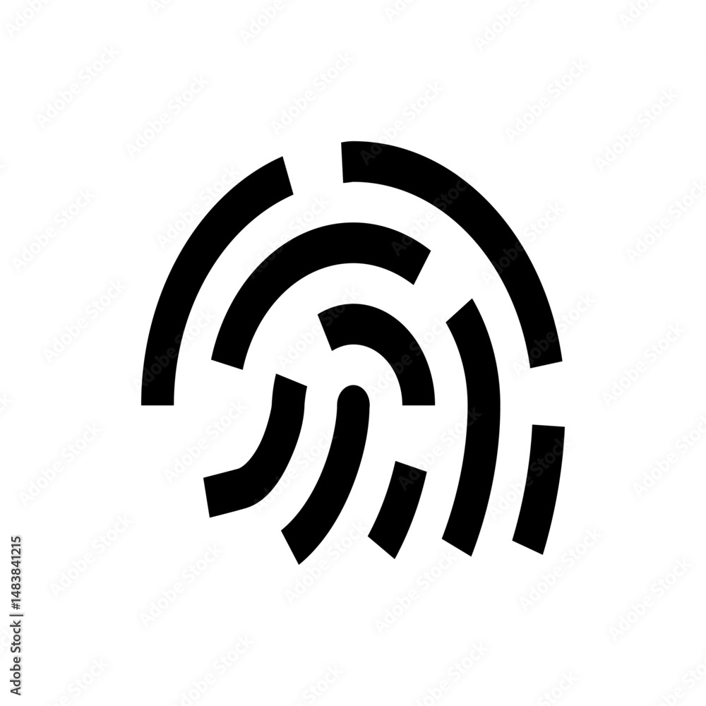 Poster black and white fingerprint icon consisting of curved lines and short lines on a white background im