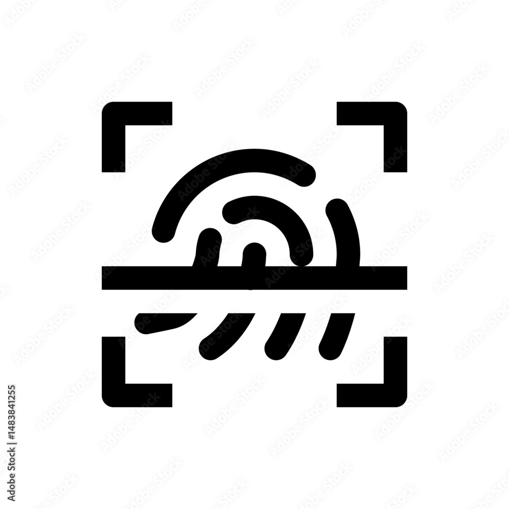 Poster black and white fingerprint scan icon with a square border and curved lines representing the fingerp