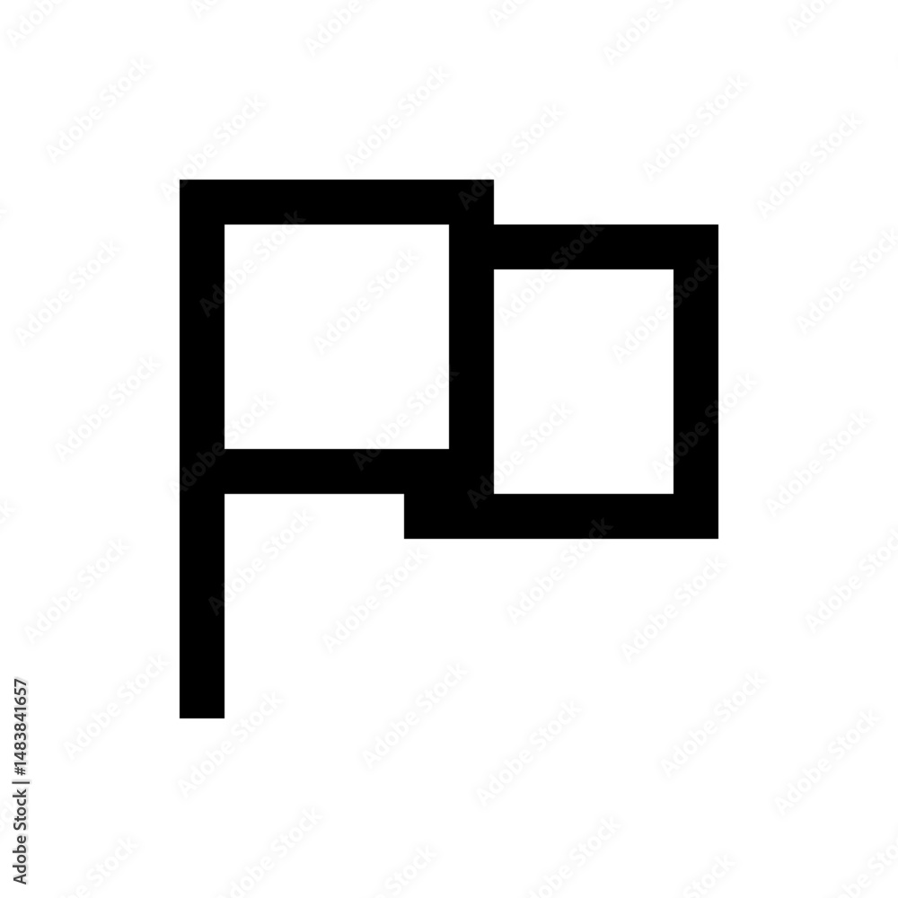 Poster illustration of a simple flag design with two square shapes and a pole in black and white color sche