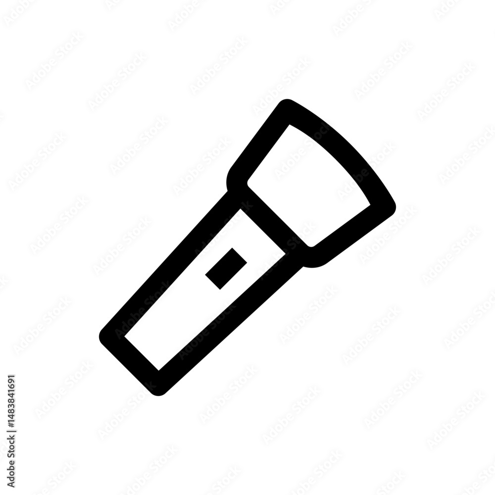 Poster illustration of a flashlight with a rectangular head and a switch on its cylindrical body design too