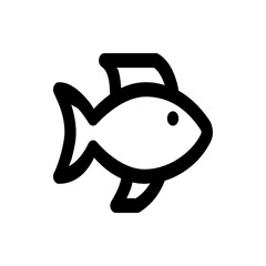 Illustration of a simple black and white fish icon with fins and tail on a white background design element