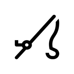 Illustration of a black fishing rod with a curved fishing line against a white background depicting angling equipment