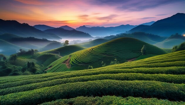 mystical moc chau tea plantation at dusk vietnam low light photography