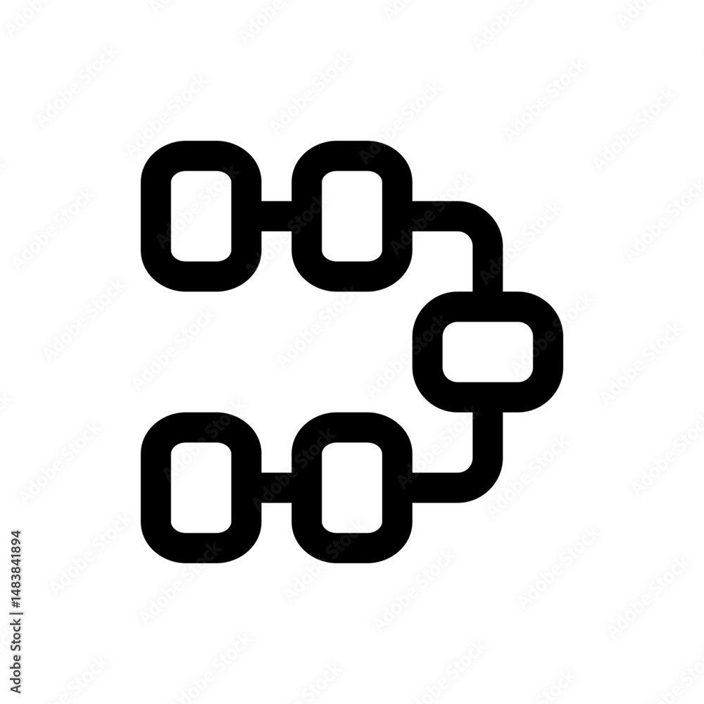 Poster illustration of a black flowchart diagram with rounded rectangles connected by lines on a white back