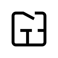 A stylized square shape with internal lines creating abstract architectural floor plan design element vector