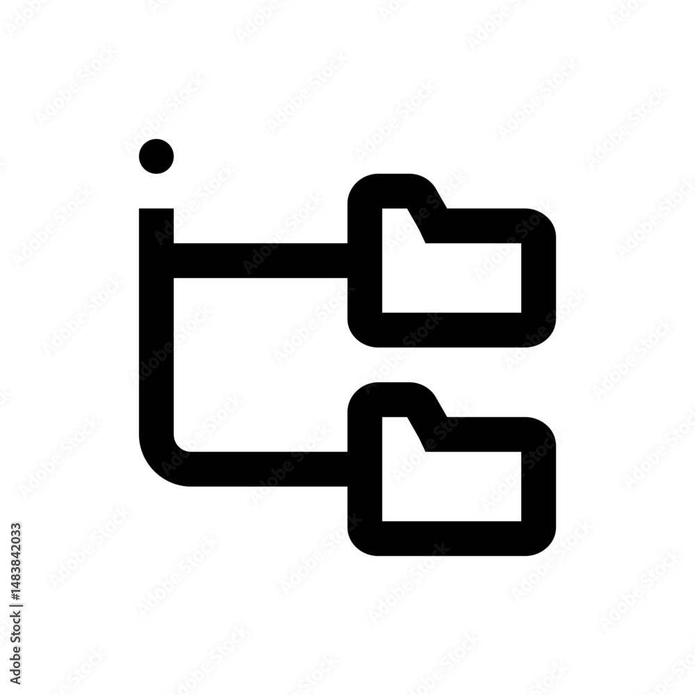 Poster a diagram showing a node connected to two folders by lines, all in black on a white background, simp