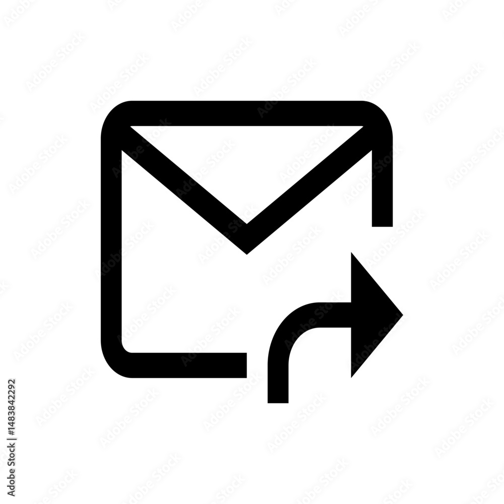 Poster black outline of an email envelope with an arrow pointing to the right indicating forwarding action