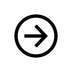 Black arrow pointing right enclosed in a black circle on a white background simple graphical representation
