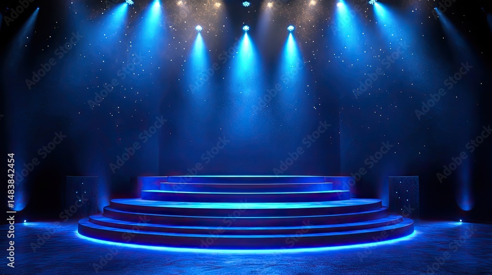Aufkleber blue podium stage on transparent 3d background for empty space show scene and modern product display