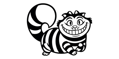 Cartoon cat with a grin on a transparent background

