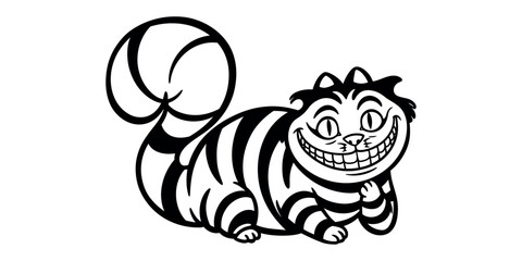 Cartoon cat with a grin on a transparent background
