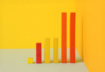 Colorful bar graph with arrow pointing upwards. Business, market growth and progress concept.