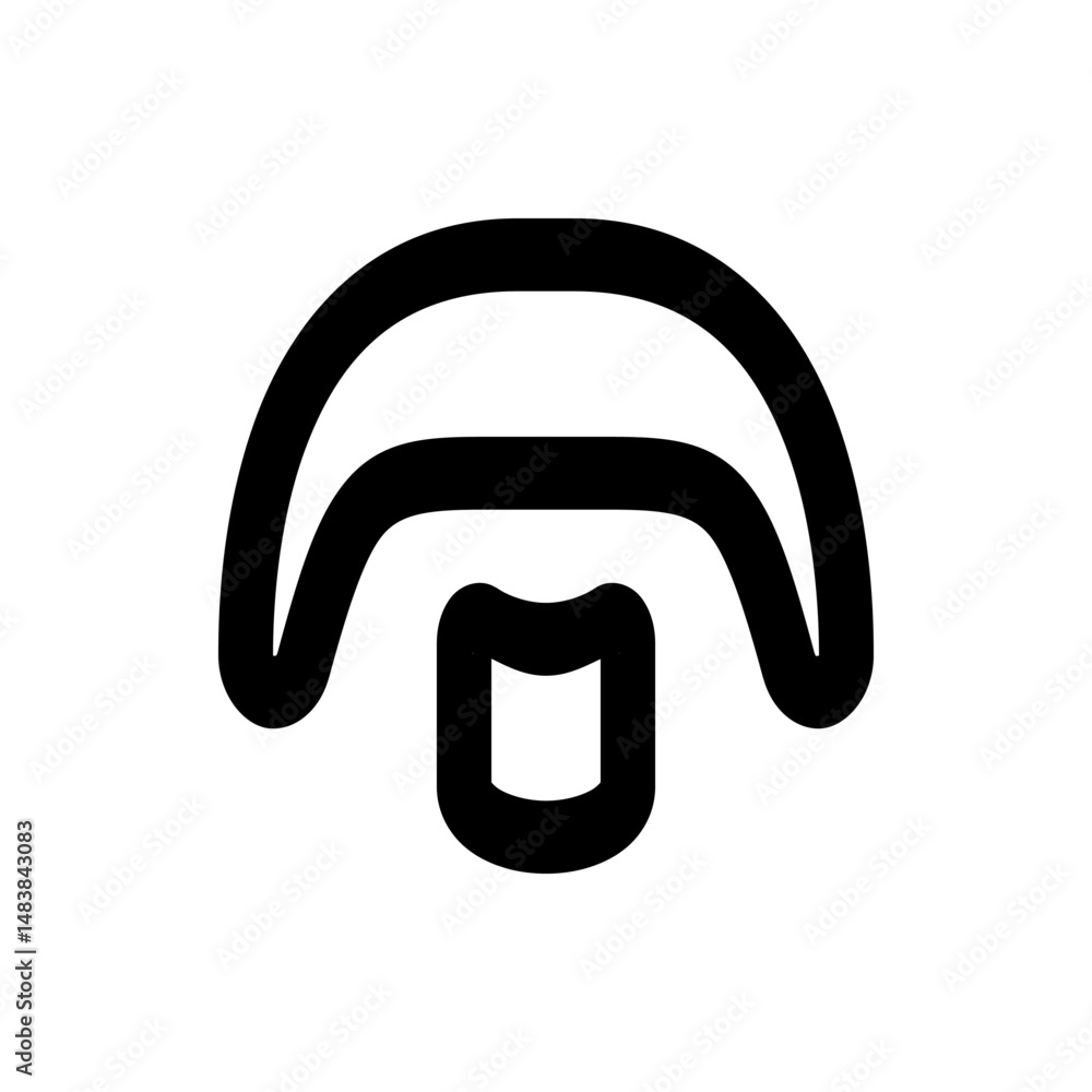 Poster illustration of a simple black outline mushroom with a rounded cap and a rectangular stem on white b