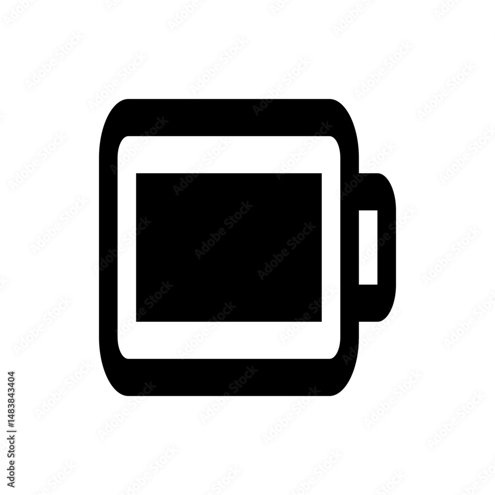 Poster a black and white illustration of an empty battery with a simple rectangular shape and rounded edges
