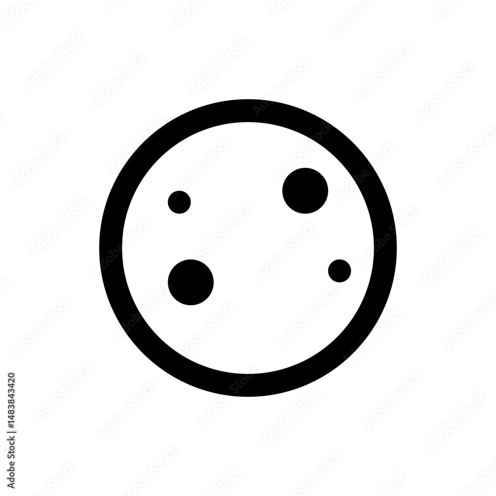 Poster black outline circle containing four black circles of varying sizes on a white background simple des