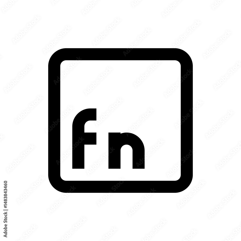 Poster illustration of a function key icon with rounded square border and letters fn in bold typeface desig