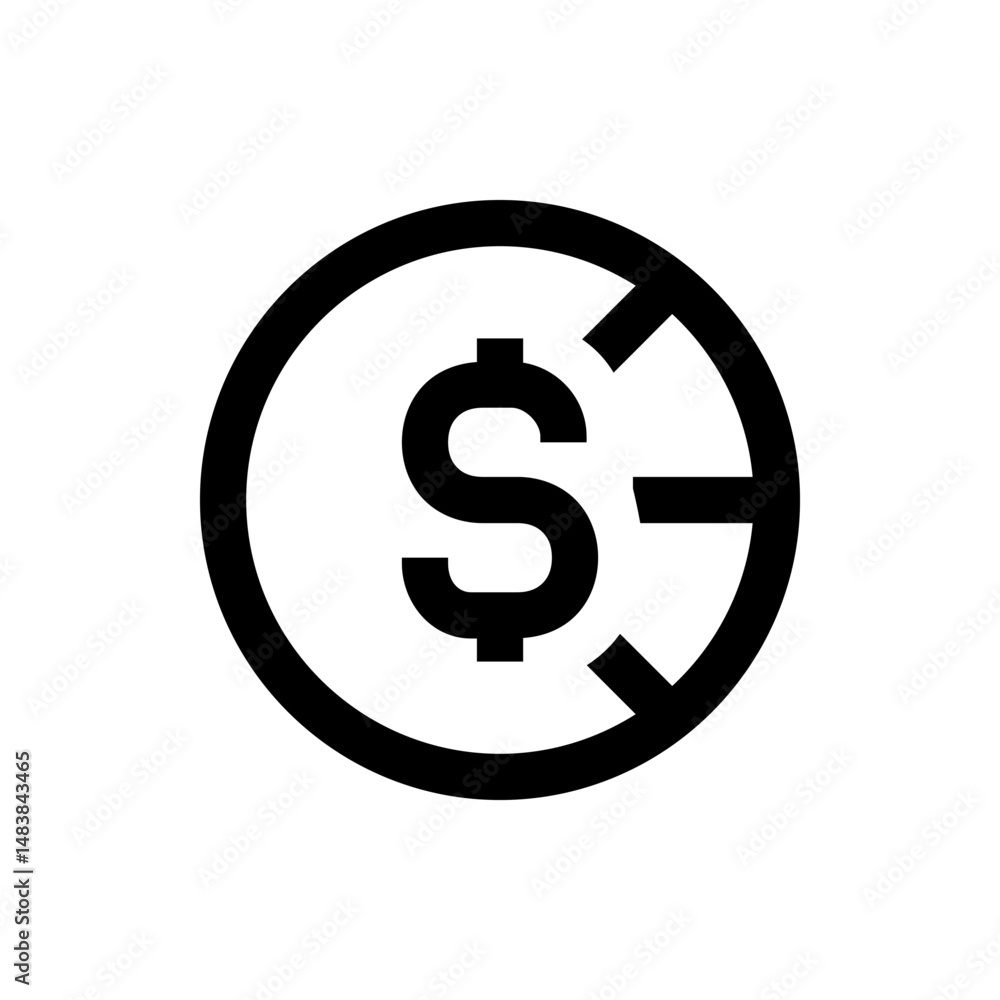 Poster dollar symbol inside a circle with a line through it indicating non commercial use restriction symbo