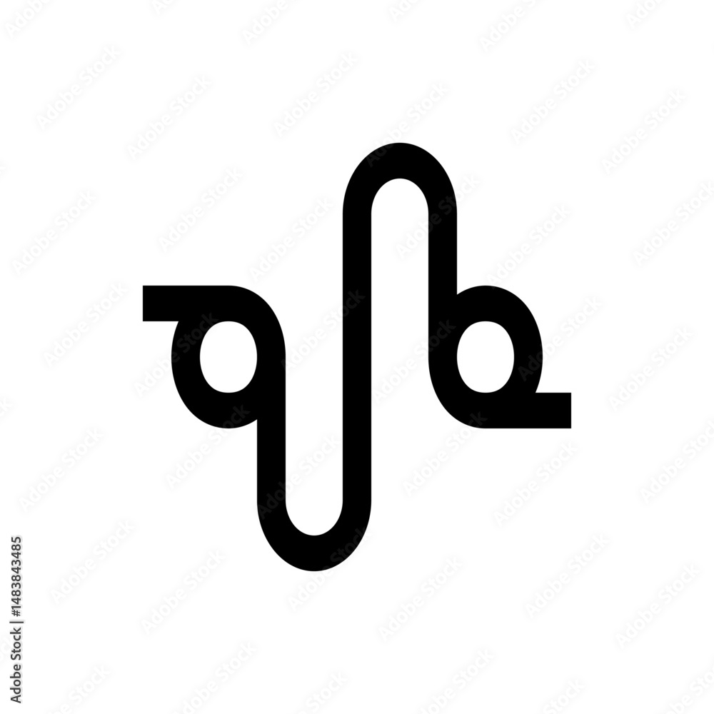 Poster abstract black line art with rounded corners and circular elements on a white background design styl