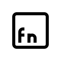 Illustration of a function key icon with rounded square border and letters fn in bold typeface design style
