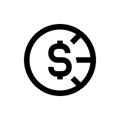 Dollar symbol inside a circle with a line through it indicating non commercial use restriction symbol
