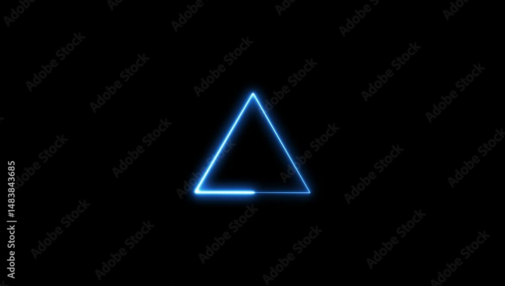 Poster triangle frame icon neon glowing looping animation on black background. polygon triangle sign animat