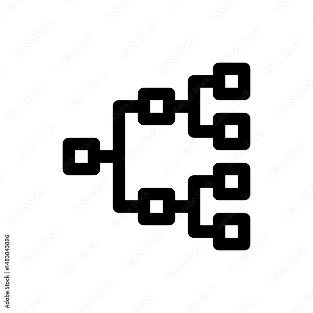 Poster black branching diagram with square nodes connected by rounded lines on a white background illustrat