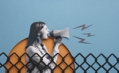 Half tones of people raising signs and megaphones. The sound of change. Illustration of activism....