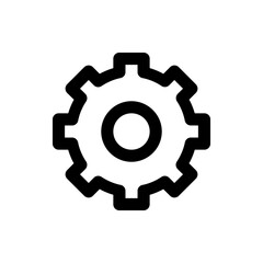 Illustration of a single black gear with a hollow center and multiple teeth on a white background design icon 100
