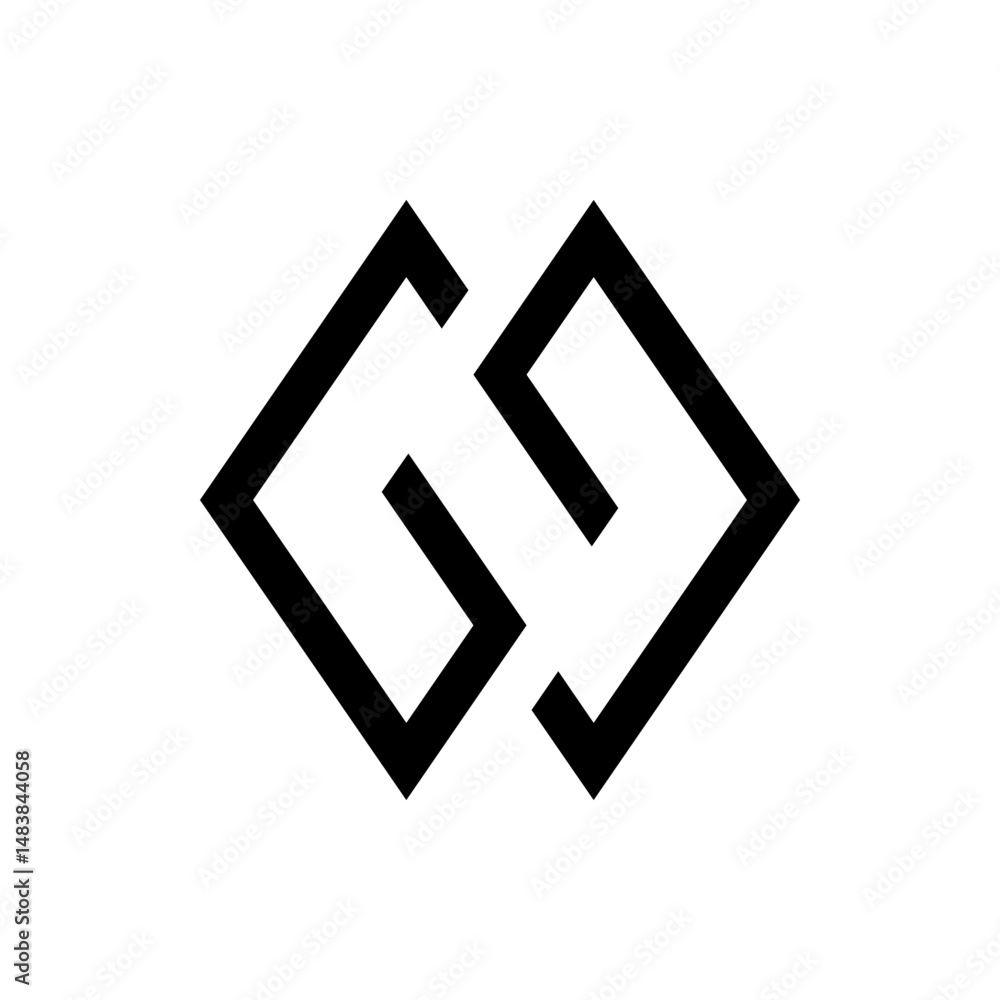 Poster abstract design featuring two interlocking geometric shapes in black on a white background centered 