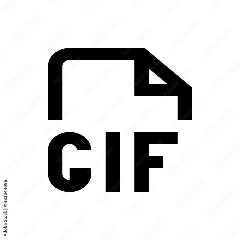Poster illustration of a gif file icon with a folded corner and the letters gif displayed below the file im
