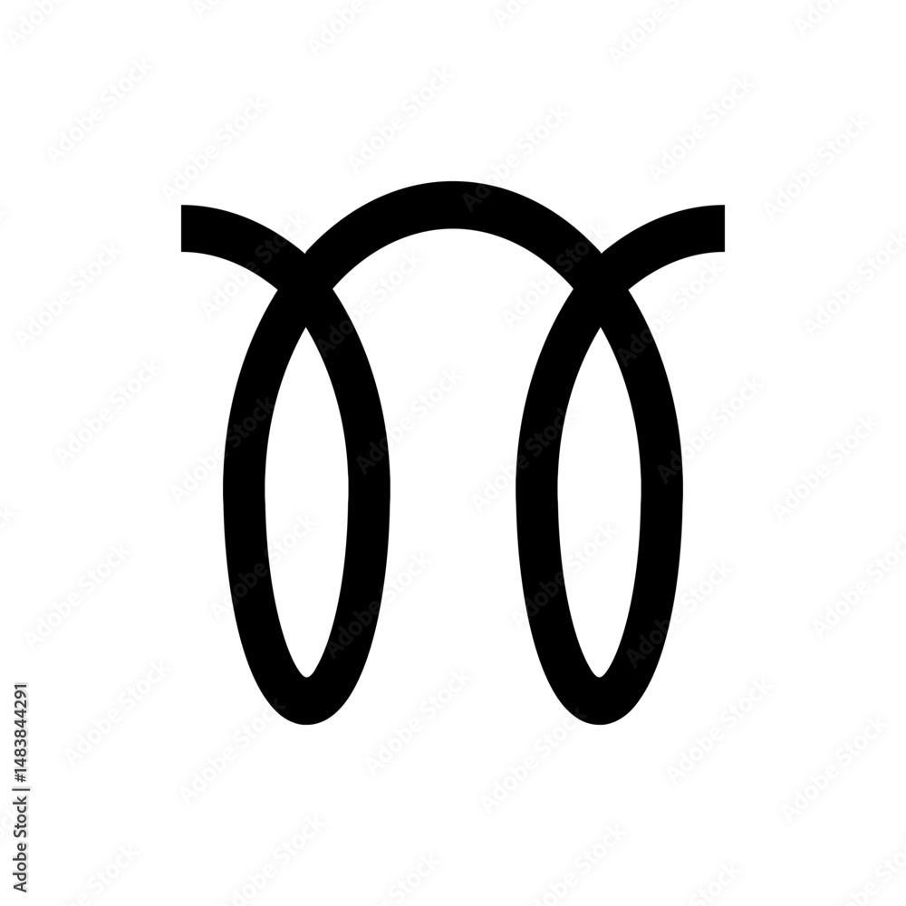 Poster illustration of a black abstract coil shape with two loops and rounded ends on a white background im