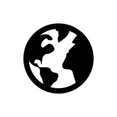 Illustration of a world globe with continents depicted in white against a black circular background shape