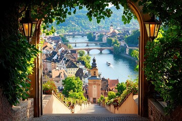 Scenic View of Heidelberg Germany from an Archway