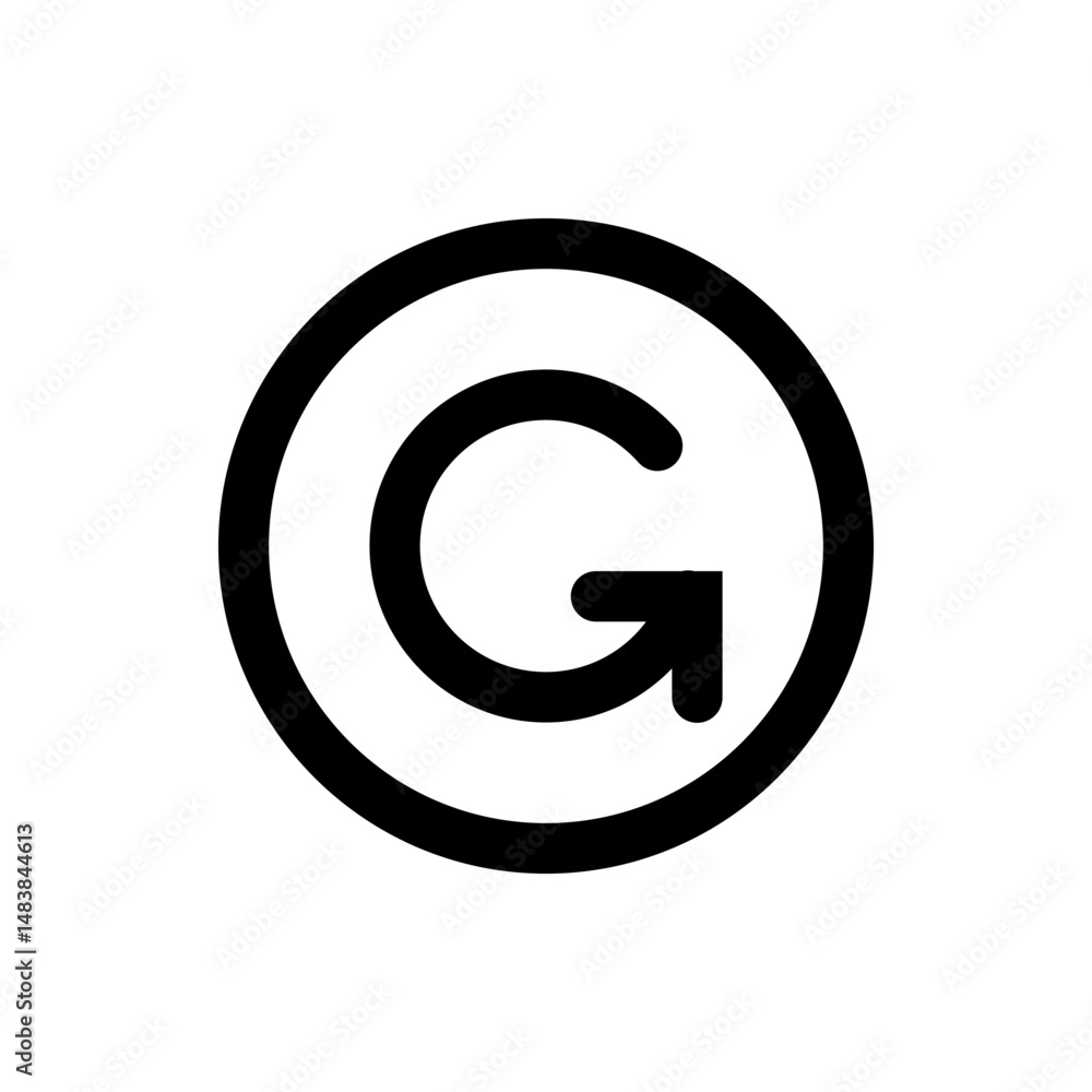 Poster black letter g with an arrow inside a circle shape forming a logo or icon on a white background desi