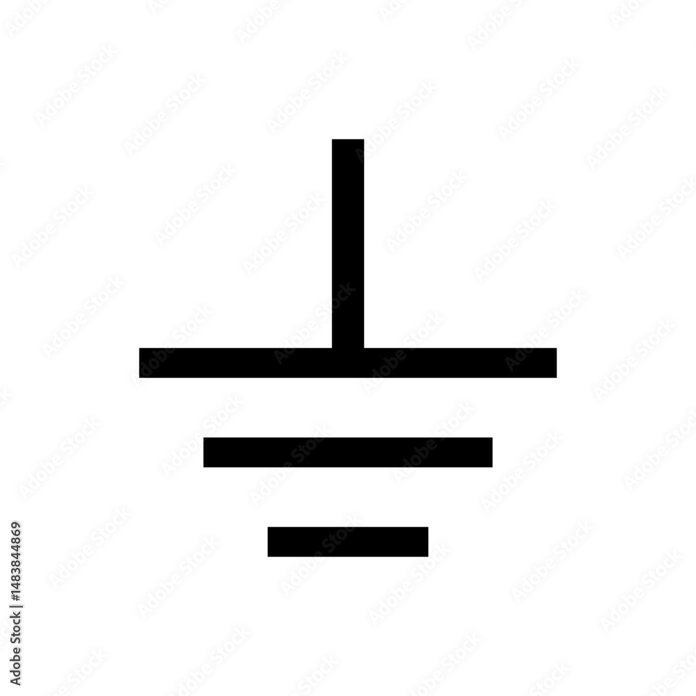 Poster illustration of electrical grounding symbol with vertical line and three horizontal lines visible he