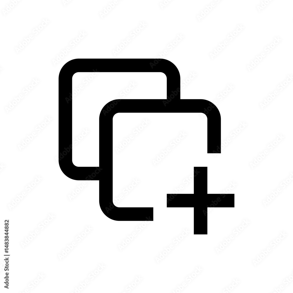 Poster two overlapping rounded square shapes with a plus sign in the lower right corner of the second shape