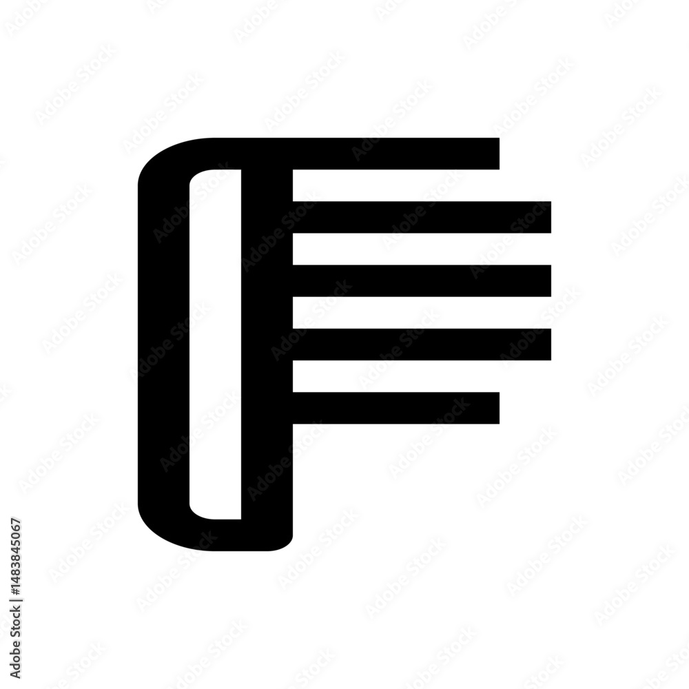 Poster stylized black and white comb icon with rounded edge and horizontal lines representing the teeth of 