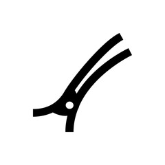 Illustration of a black hair clip with two curved arms and a small white circle at the joint area