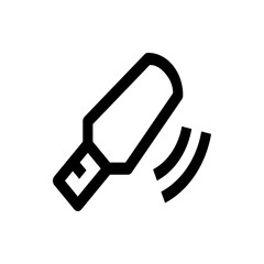 Illustration of a metal detector with a handle and sensor emitting signal waves in a simple black outline