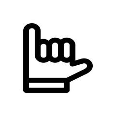 Illustration of a hand gesture with extended pinky and thumb fingers in a minimalist black line drawing
