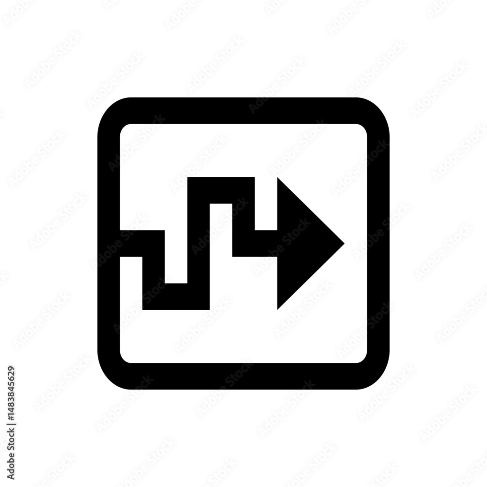 Poster black rounded rectangle containing a zigzag line leading to an arrow pointing rightward design icon